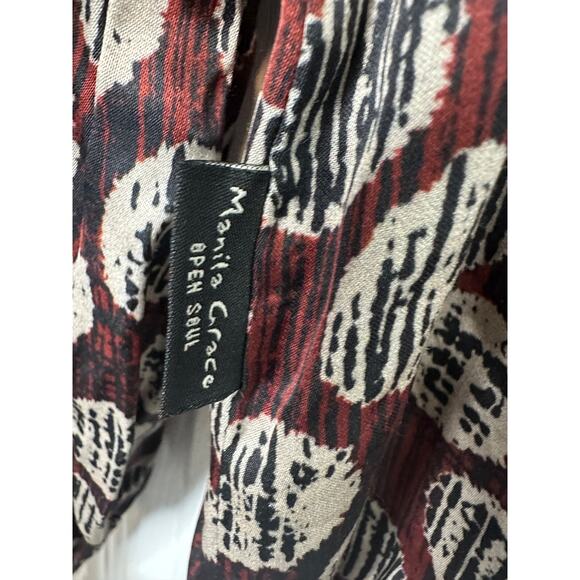 Manila Grace Burgundy Satin Blouse – Multicolor Print - Size 8-10 (TG 40 EU) - Picture 6 of 8